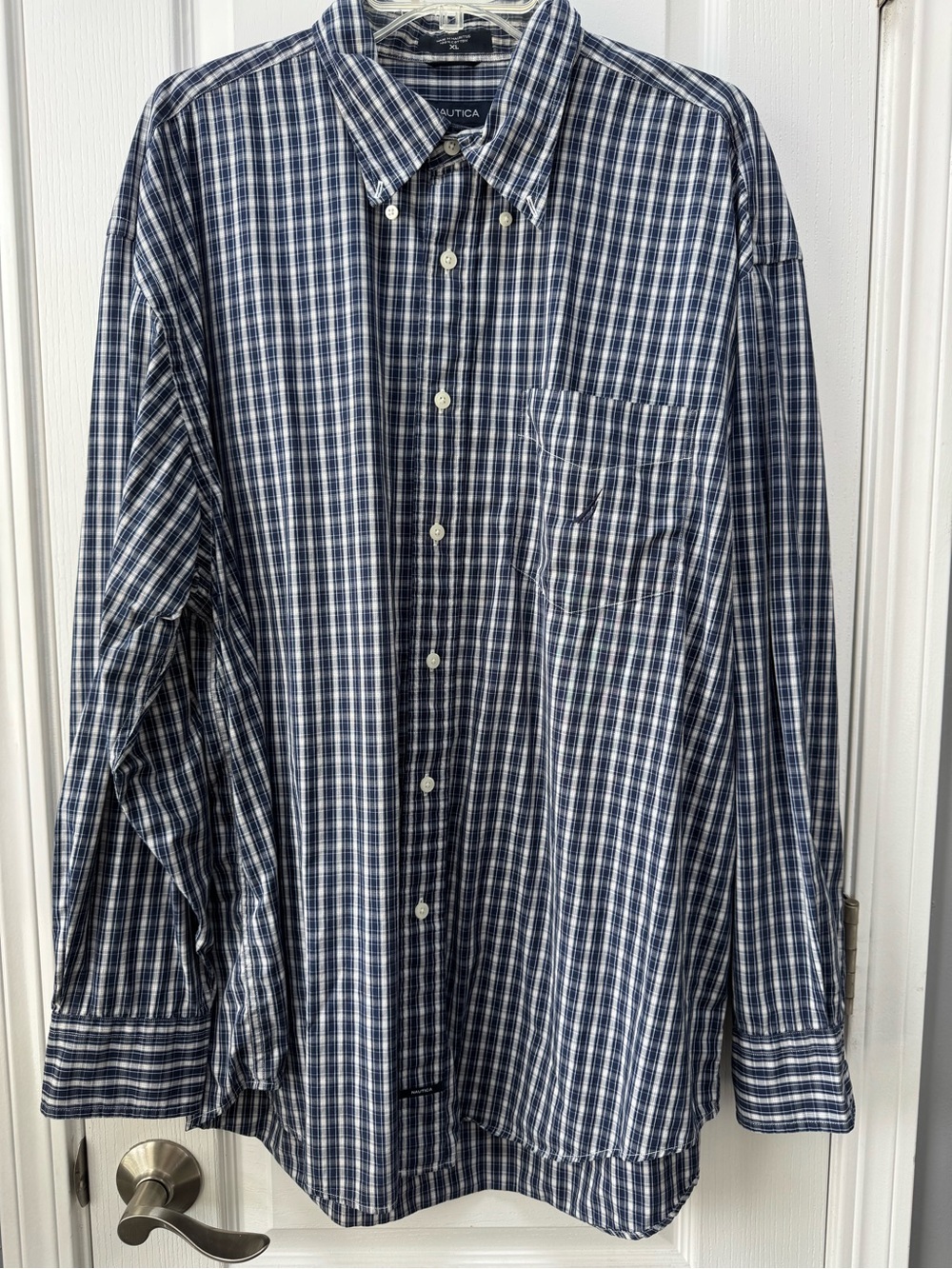 Nautica Blue and White 80’s TwoPly Cotton Plaid Button-Down Shirt